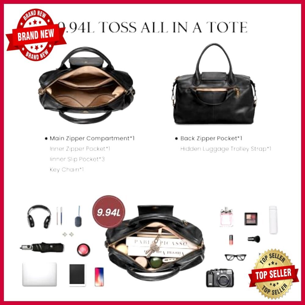 Large Genuine Leather Satchel Tote with Detachable Strap, Travel Friendly - Picture 5 of 7